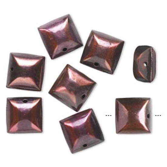 Picture of Bead, brass with enamel coating, purple, 18x18mm puffed square x8