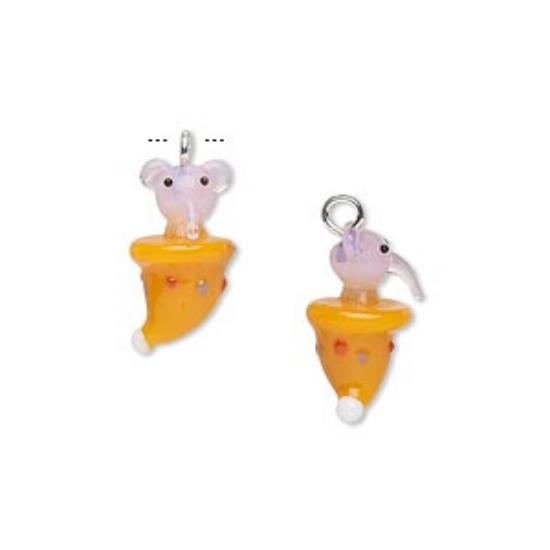 Picture of Lampworked Glass Pendant Elephant in Hat 16x9mm x1