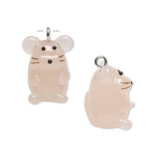 Picture of Lampworked Glass Pendant Mouse 17x14mm w/ Pink x1
