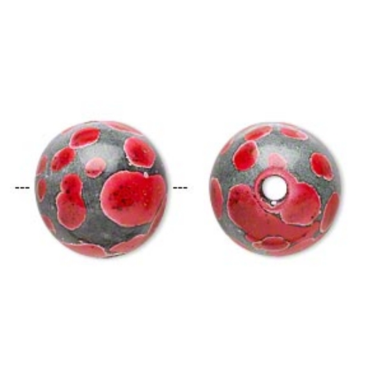 Picture of Hambabalud wood Bead 15mm round Red and Dark Grey x1