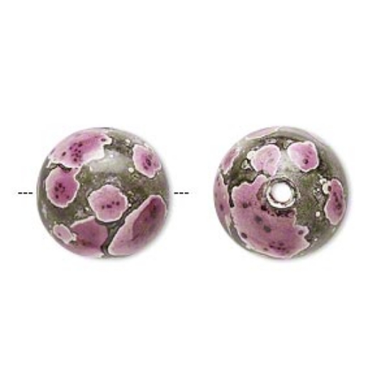 Picture of Hambabalud wood Bead 15mm round Purple and Dark Green x1