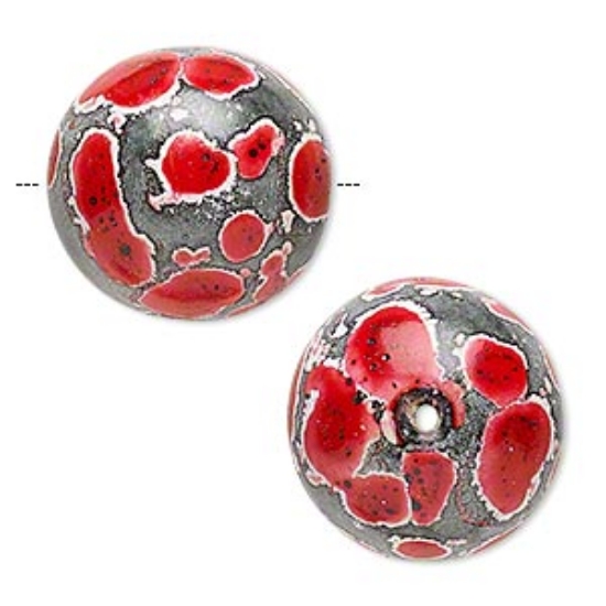 Picture of Hambabalud Wood Bead Round 20mm Red and Dark Grey x1