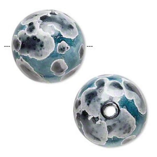Picture of Hambabalud Wood Bead Round 20mm Aqua and Grey x1