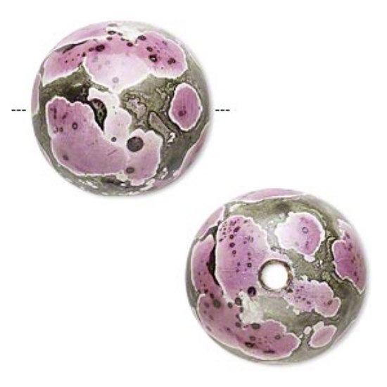 Picture of Hambabalud Wood Bead Round 20mm Purple and Dark Green x1