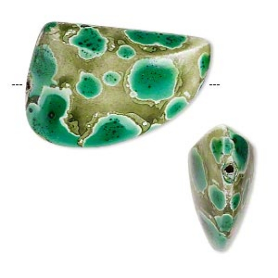 Picture of Bead, hambabalud wood, teal and green, 28x20mm painted double-sided freeform. Sold per pkg of 2.