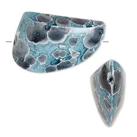 Picture of Bead, hambabalud wood, aqua and grey, 28x20mm painted double-sided freeform. Sold per pkg of 2.