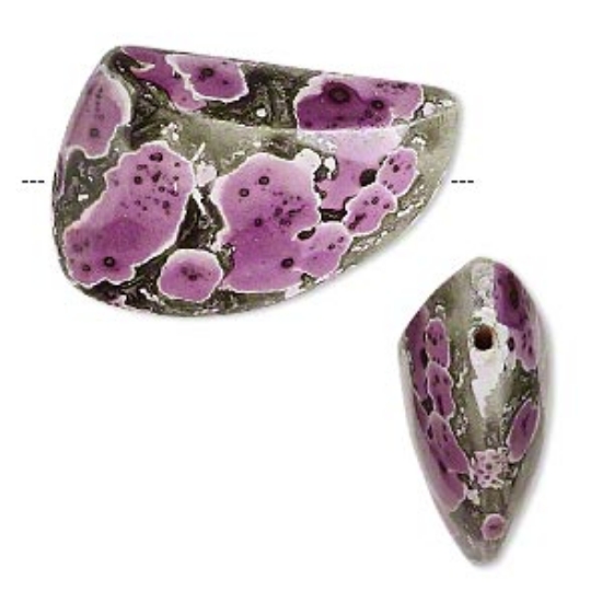 Picture of Bead, hambabalud wood, purple and dark green, 28x20mm painted double-sided freeform. Sold per pkg of 2.