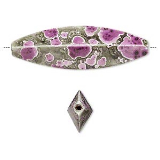 Picture of Bead, hambabalud wood, purple and dark green, 52x17mm painted 4-sided marquise. Sold per pkg of 2.