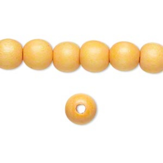 Picture of Bead, wood (dyed / waxed), light orange, 8mm round x50