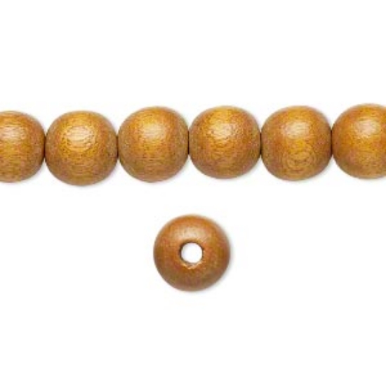 Picture of Bead, wood (dyed / waxed), light brown, 8mm round x50