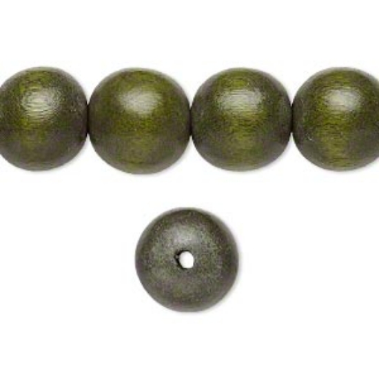Picture of Wood Bead Dark Forest Green 12mm round x34