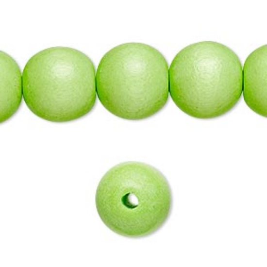 Picture of Bead wood Lime Green 12mm round x34