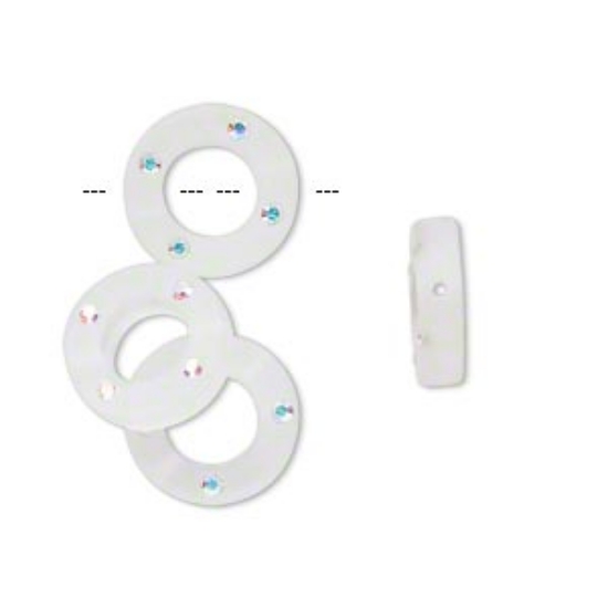 Picture of Bead Swarovski crystal and resin crystal AB and frosted white 15x4mm-16x4mm round donut with 4 chatons x4