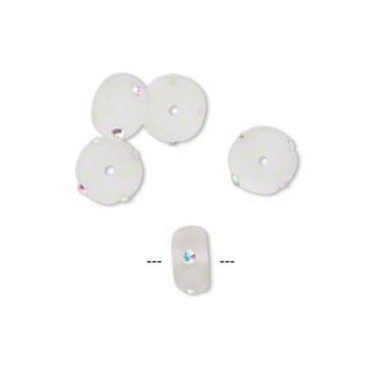 Picture of Bead Swarovski crystal and resin crystal AB and frosted white 10x5mm rondelle with 4 chatons. Sold per pkg of 5.
