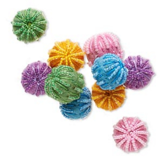 Picture of Component felt / cotton / glass 22x20 mm undrilled drum with lines and seed beads x10
