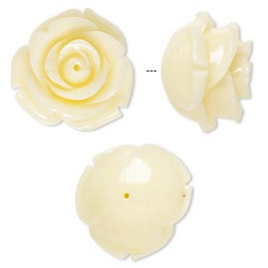 Picture of Bead resin antique white 19x19mm half-drilled rose. Sold per pkg of 2.