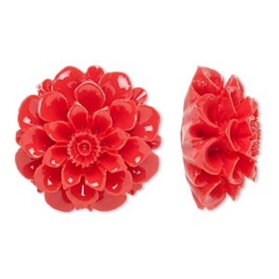 Picture of Embellishment resin 28x28mm undrilled flower Red x1