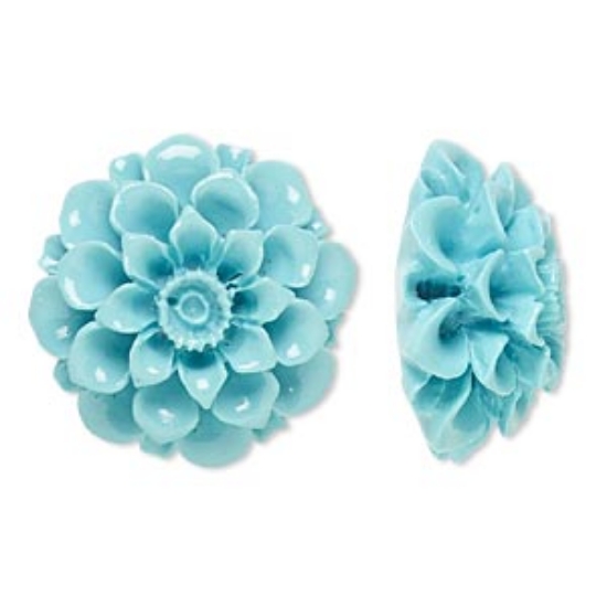 Picture of Embellishment resin 28x28mm undrilled flower Turquoise Blue x1