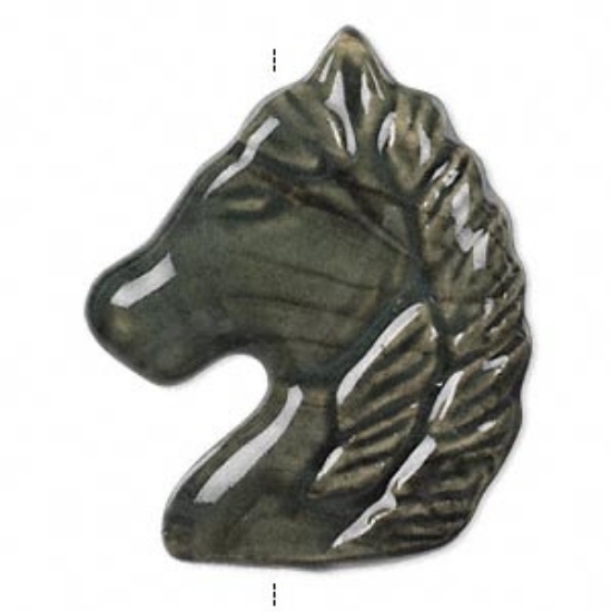 Picture of Porcelain Pendant  43x35mm double-sided horse head Green x1