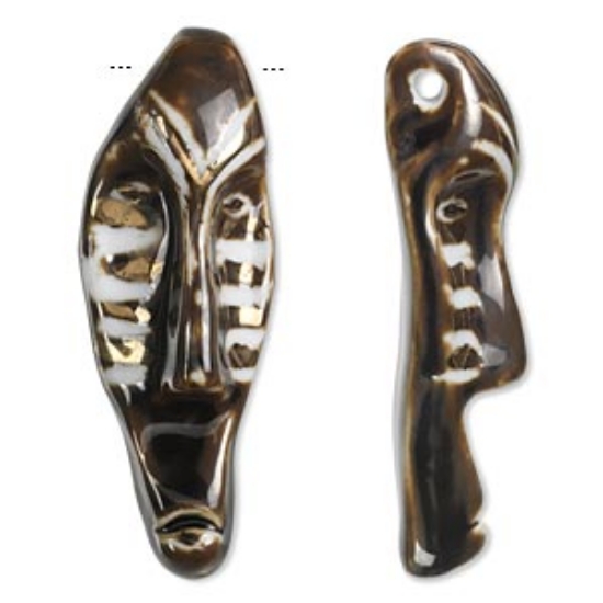 Picture of Pendant Glazed Porcelain 65x24 mm tribal mask with face paint x1