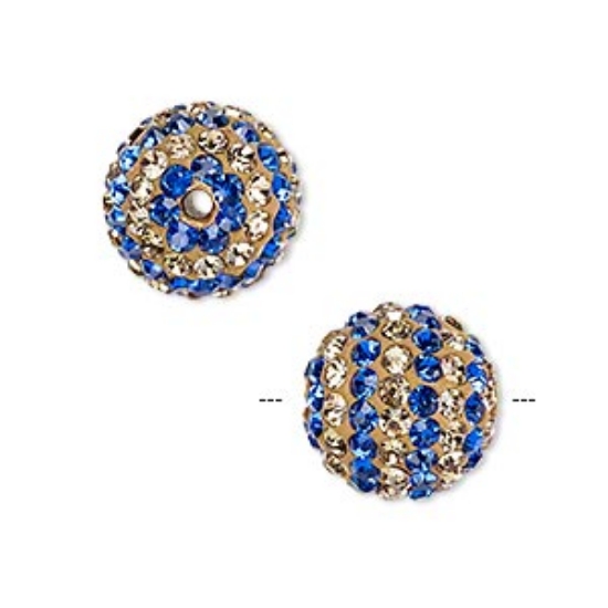 Picture of Bead glass rhinestone / epoxy / resin champagne and cobalt 14mm round x1