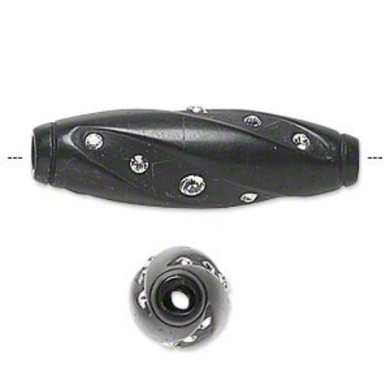 Picture of Bead resin with Swarovski crystal black and crystal clear 37x12mm-39x12mm twisted carved oval x1