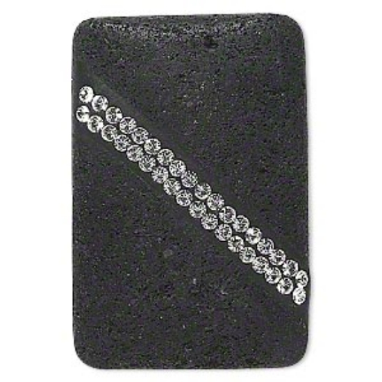 Picture of Cabochon Lava rock with Swarovski Crystals 45x30mm flat rectangle x1