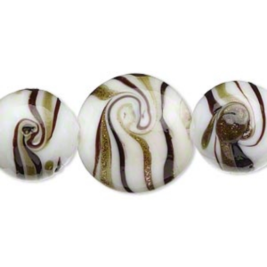 Picture of Glass Bead 15mm and 20mm Opaque White/Purple w/ gold glitter x8