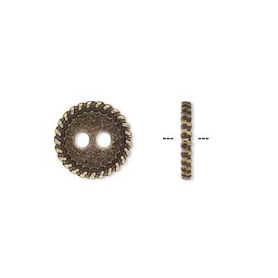 Picture of Button 12.5mm double-sided flat round with rope edge Antique Brass x10