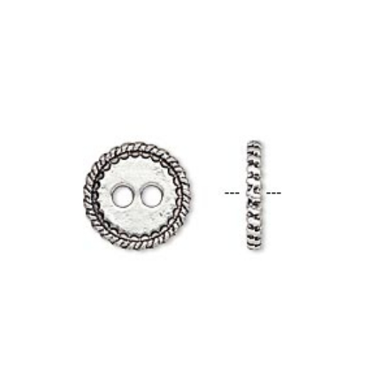 Picture of Button 12.5mm double-sided flat round with rope edge Antique Silver x10
