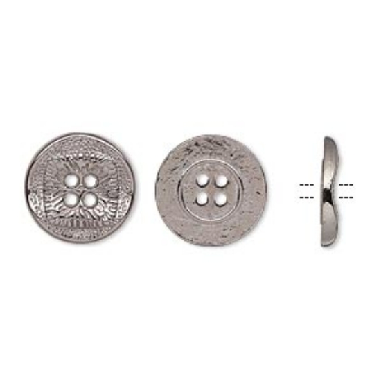 Picture of Button, gunmetal-finished "pewter" (zinc-based alloy), 15mm single-sided wavy flat round with textured square design x20