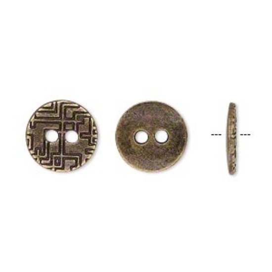 Picture of Button 12mm single-sided flat round with geometric design Antique Brass x10