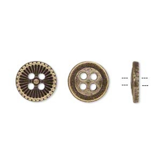 Picture of Button 11.5mm single-sided corrugated round Antique Brass x10