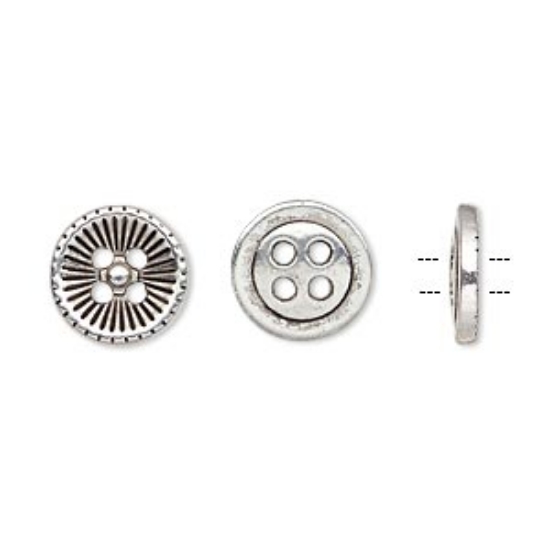 Picture of Button 11.5mm single-sided corrugated round Antique Silver x10