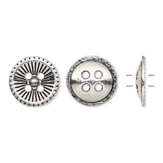 Picture of Button 18mm single-sided corrugated round Antique Silver x5