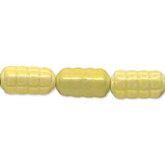Picture of Bead, porcelain, yellow, 28x13mm-30x13mm textured square tube. Sold per 8-inch strand.