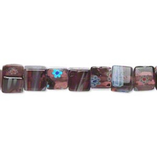 Picture of Millefiori Glass Bead Cube 6mmDark Purple x38cm