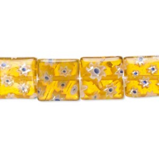 Picture of Millefiori Glass Square 12mm Yellow x6