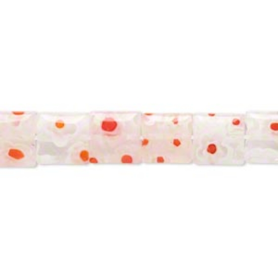 Picture of Millefiori Glass Bead Square 8mm White/Red x38cm