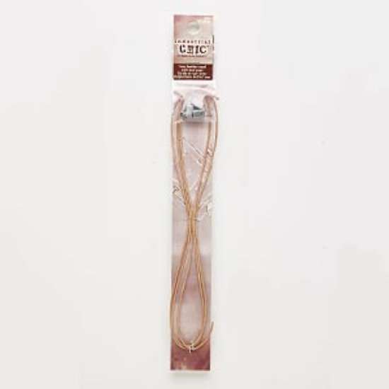 Picture of Cord and cord End Industrial Chic™ leather (dyed) and Antique nickel steel tan 1 mm round and (4) 8x5 mm fold-over 34 inches x1