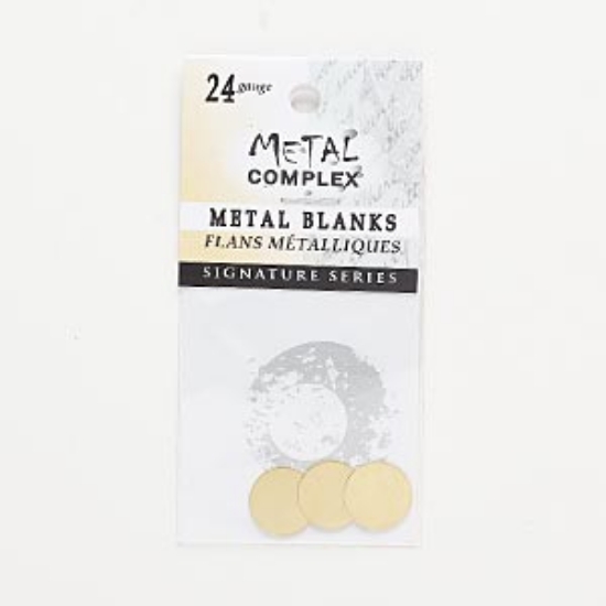 Picture of Embellishment, brass, 14.5mm undrilled shiny round blank, 24 gauge. Sold per pkg of 3.