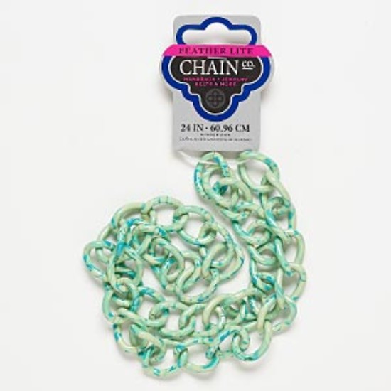 Afbeeldingen van Aluminum Chain 22x17mm curb with swirl design Light Green and Turquoise x60cm
