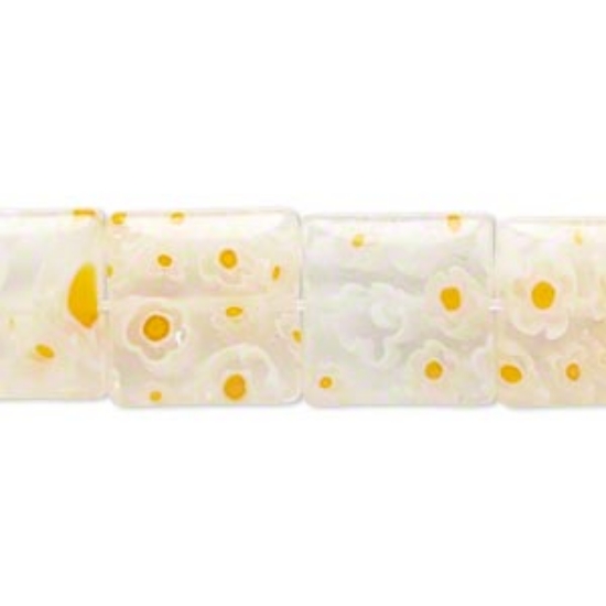 Picture of Millefiori Glass Square 14mm Yellow x6