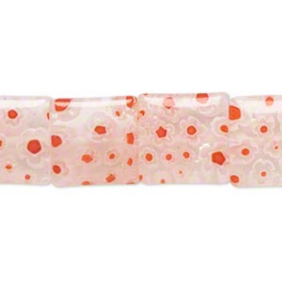 Picture of Millefiori Glass Square 14mm Red x6