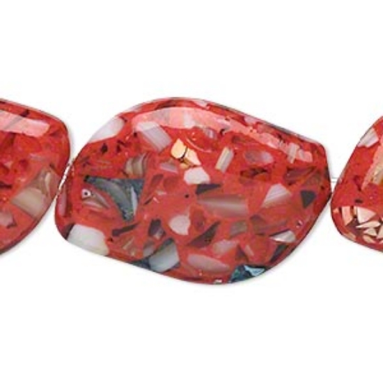 Picture of Bead mother-of-pearl shell and resin (assembled) opaque red and multicolored 32x21mm-33x23mm puffed curve x38cm