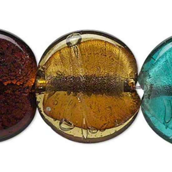 Picture of Lampworked Glass 29-33mm flat round 4mm hole Multicolored Silver Colored Foil  x40cm