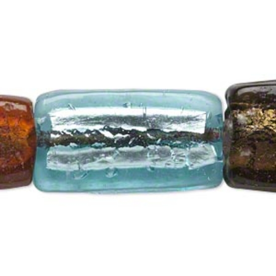 Picture of Lampworked Glass Silver-Colored Foil 32x16mm-40x20mm flat rectangle 3mm hole multicolored x12