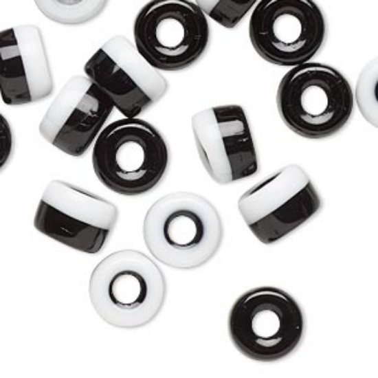 Picture of Bead, Preciosa, pressed glass, black and white, 9x6mm crow. Sold per pkg of 20.