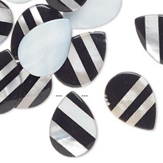 Picture of Mother-of-Pearl Shell 18x13mm top-drilled drop Black White x2