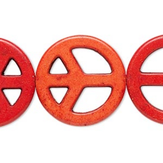 Picture of Howlite (imitation) Peace Sign 25mm Light to Dark Red x38cm